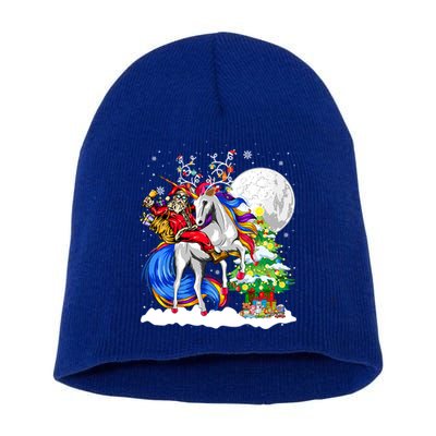Christmas Santa Riding Reindeer Unicorn Snow Xmas Tree Cute Gift Short Acrylic Beanie