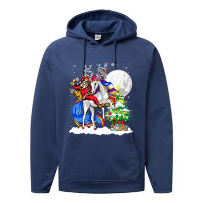 Christmas Santa Riding Reindeer Unicorn Snow Xmas Tree Cute Gift Performance Fleece Hoodie