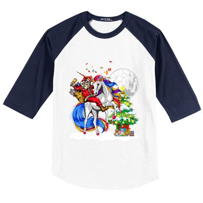 Christmas Santa Riding Reindeer Unicorn Snow Xmas Tree Cute Gift Baseball Sleeve Shirt