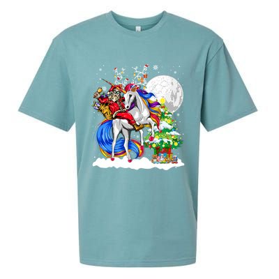 Christmas Santa Riding Reindeer Unicorn Snow Xmas Tree Cute Gift Sueded Cloud Jersey T-Shirt