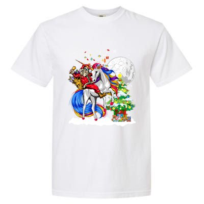 Christmas Santa Riding Reindeer Unicorn Snow Xmas Tree Cute Gift Garment-Dyed Heavyweight T-Shirt