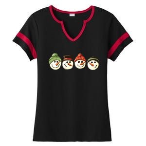 Christmas Snowman Retro Snowman Cute Christmas Ladies Halftime Notch Neck Tee