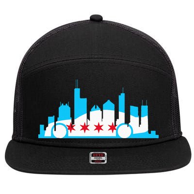 Chicago Skyline Race Car Chicago Flag 7 Panel Mesh Trucker Snapback Hat