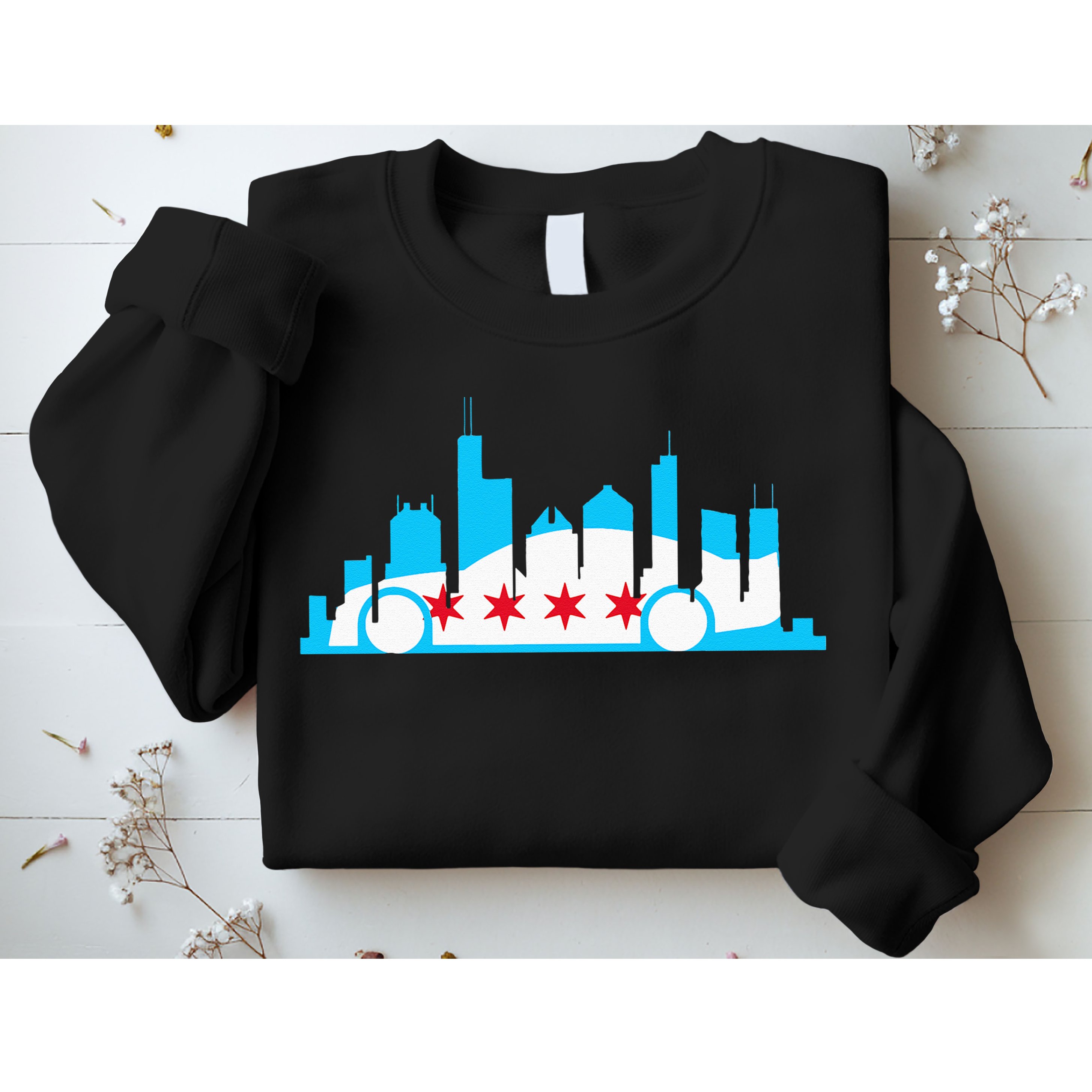 Chicago Skyline Race Car Chicago Flag Sweatshirt