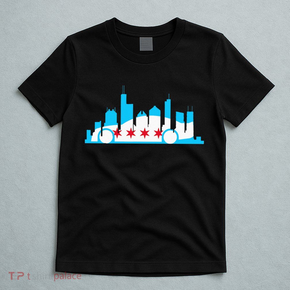 Chicago Skyline Race Car Chicago Flag T-Shirt