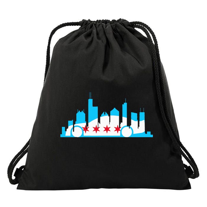 Chicago Skyline Race Car Chicago Flag Drawstring Bag
