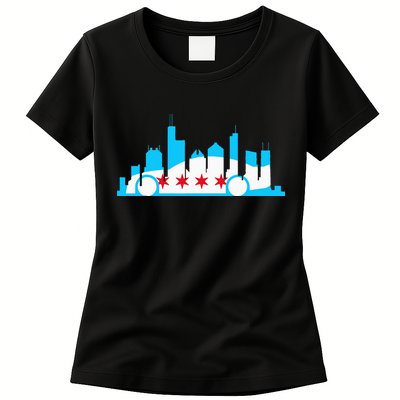 Chicago Skyline Race Car Chicago Flag Womens T-Shirt