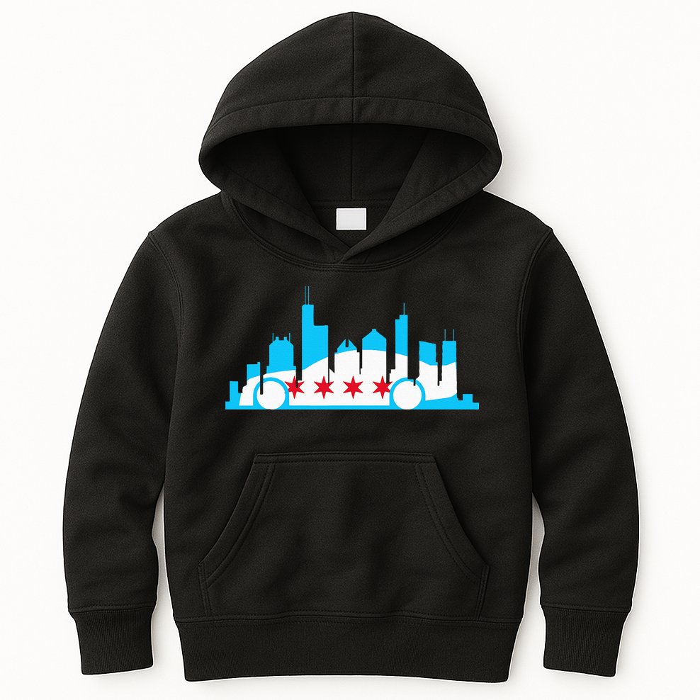 Chicago Skyline Race Car Chicago Flag Kids Hoodie