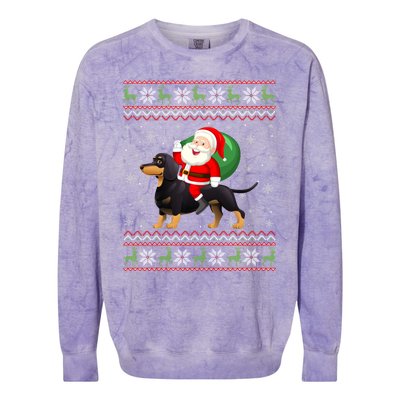 Christmas Santa Riding Dachshund Dog Funny Ugly Xmas Sweater Great Gift Colorblast Crewneck Sweatshirt