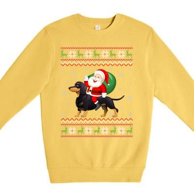 Christmas Santa Riding Dachshund Dog Funny Ugly Xmas Sweater Great Gift Premium Crewneck Sweatshirt