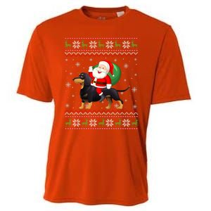 Christmas Santa Riding Dachshund Dog Funny Ugly Xmas Sweater Great Gift Cooling Performance Crew T-Shirt