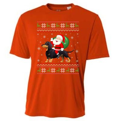 Christmas Santa Riding Dachshund Dog Funny Ugly Xmas Sweater Great Gift Cooling Performance Crew T-Shirt