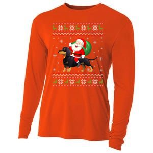 Christmas Santa Riding Dachshund Dog Funny Ugly Xmas Sweater Great Gift Cooling Performance Long Sleeve Crew