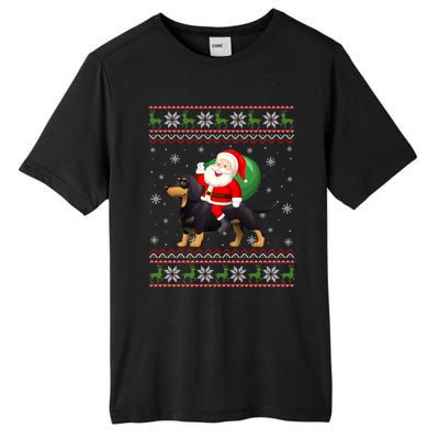 Christmas Santa Riding Dachshund Dog Funny Ugly Xmas Sweater Great Gift Tall Fusion ChromaSoft Performance T-Shirt