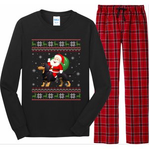 Christmas Santa Riding Dachshund Dog Funny Ugly Xmas Sweater Great Gift Long Sleeve Pajama Set