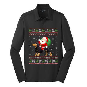 Christmas Santa Riding Dachshund Dog Funny Ugly Xmas Sweater Great Gift Silk Touch Performance Long Sleeve Polo