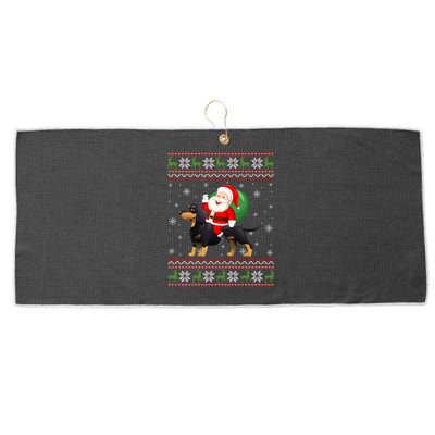 Christmas Santa Riding Dachshund Dog Funny Ugly Xmas Sweater Great Gift Large Microfiber Waffle Golf Towel