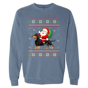 Christmas Santa Riding Dachshund Dog Funny Ugly Xmas Sweater Great Gift Garment-Dyed Sweatshirt