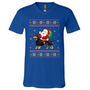 Christmas Santa Riding Dachshund Dog Funny Ugly Xmas Sweater Great Gift V-Neck T-Shirt