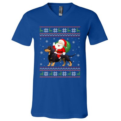 Christmas Santa Riding Dachshund Dog Funny Ugly Xmas Sweater Great Gift V-Neck T-Shirt