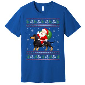 Christmas Santa Riding Dachshund Dog Funny Ugly Xmas Sweater Great Gift Premium T-Shirt