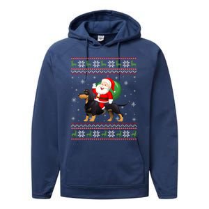 Christmas Santa Riding Dachshund Dog Funny Ugly Xmas Sweater Great Gift Performance Fleece Hoodie