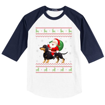 Christmas Santa Riding Dachshund Dog Funny Ugly Xmas Sweater Great Gift Baseball Sleeve Shirt