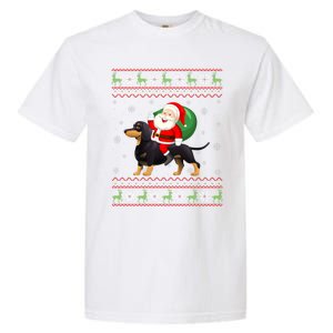 Christmas Santa Riding Dachshund Dog Funny Ugly Xmas Sweater Great Gift Garment-Dyed Heavyweight T-Shirt