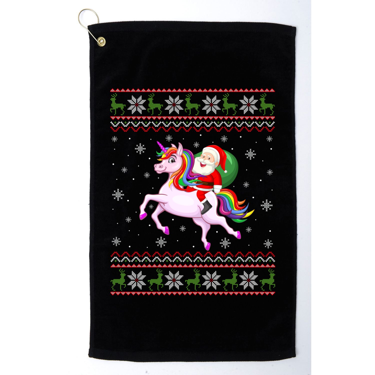 Christmas Santa Riding Unicorn Funny Ugly Xmas Sweater Gift Golf Towel