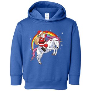 Christmas Santa Riding Unicorn Magical Xmas Rainbow Space Gift Toddler Hoodie