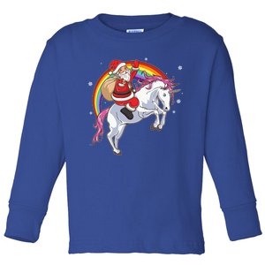 Christmas Santa Riding Unicorn Magical Xmas Rainbow Space Gift Toddler Long Sleeve Shirt