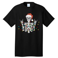 Christmas Skeleton Rocker Wrapped in Xmas Lights Santa Hat Tall T-Shirt