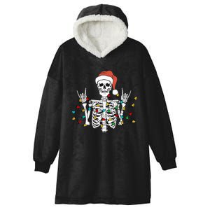 Christmas Skeleton Rocker Wrapped in Xmas Lights Santa Hat Hooded Wearable Blanket