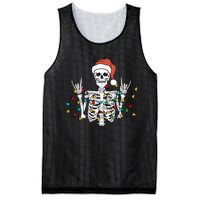 Christmas Skeleton Rocker Wrapped in Xmas Lights Santa Hat Mesh Reversible Basketball Jersey Tank