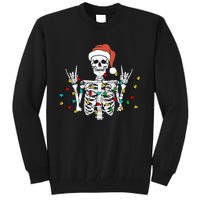 Christmas Skeleton Rocker Wrapped in Xmas Lights Santa Hat Tall Sweatshirt