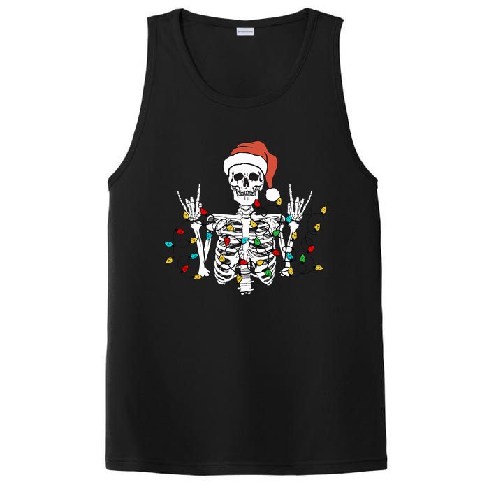 Christmas Skeleton Rocker Wrapped in Xmas Lights Santa Hat PosiCharge Competitor Tank