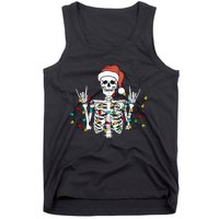 Christmas Skeleton Rocker Wrapped in Xmas Lights Santa Hat Tank Top