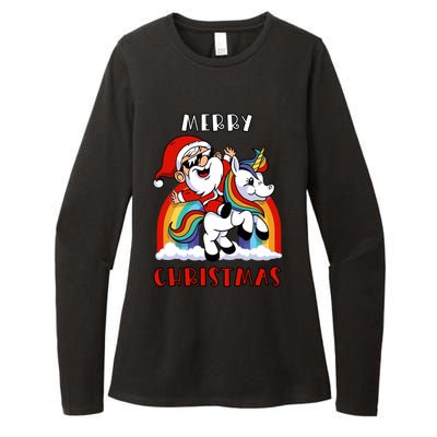 Christmas Santa Riding Unicorn Merry Christmas Funny Xmas Gift Womens CVC Long Sleeve Shirt