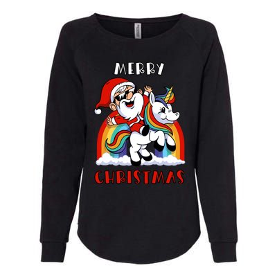 Christmas Santa Riding Unicorn Merry Christmas Funny Xmas Gift Womens California Wash Sweatshirt