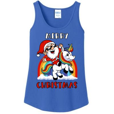 Christmas Santa Riding Unicorn Merry Christmas Funny Xmas Gift Ladies Essential Tank