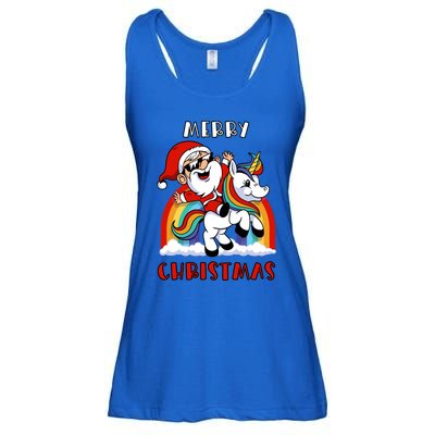 Christmas Santa Riding Unicorn Merry Christmas Funny Xmas Gift Ladies Essential Flowy Tank