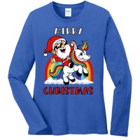 Christmas Santa Riding Unicorn Merry Christmas Funny Xmas Gift Ladies Long Sleeve Shirt