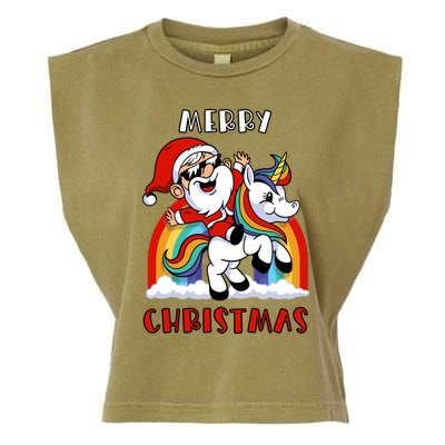 Christmas Santa Riding Unicorn Merry Christmas Funny Xmas Gift Garment-Dyed Women's Muscle Tee