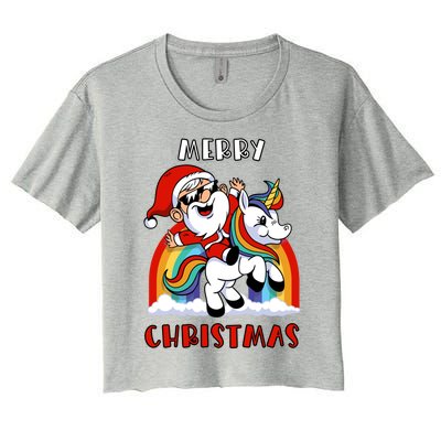 Christmas Santa Riding Unicorn Merry Christmas Funny Xmas Gift Women's Crop Top Tee