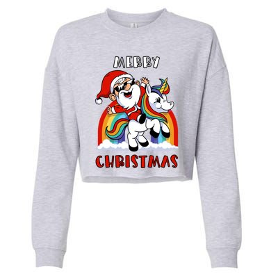 Christmas Santa Riding Unicorn Merry Christmas Funny Xmas Gift Cropped Pullover Crew