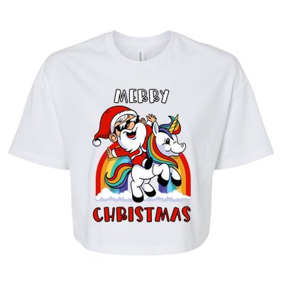 Christmas Santa Riding Unicorn Merry Christmas Funny Xmas Gift Bella+Canvas Jersey Crop Tee