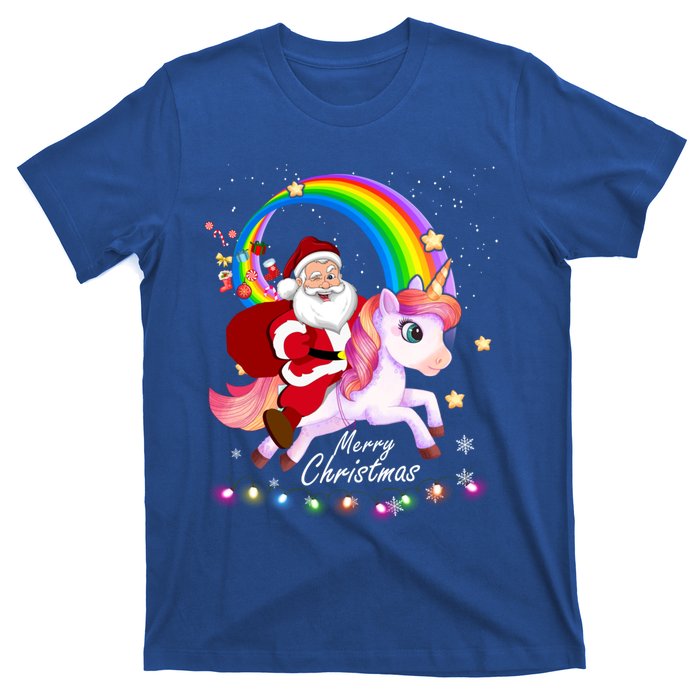 Christmas Santa Riding Unicorn Xmas Funny Gift Cute Gift T-Shirt