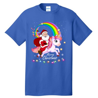 Christmas Santa Riding Unicorn Xmas Funny Gift Cute Gift Tall T-Shirt