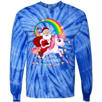 Christmas Santa Riding Unicorn Xmas Funny Gift Cute Gift Tie-Dye Long Sleeve Shirt