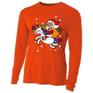 Christmas Santa Riding Unicorn Xmas Gift Funny Gift Cooling Performance Long Sleeve Crew